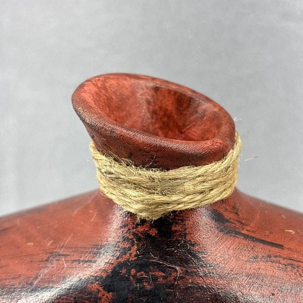 Vintage Chinese Ceramic Bud Vase Hand Crafted Black Red Glossy Paint Splash 7.5